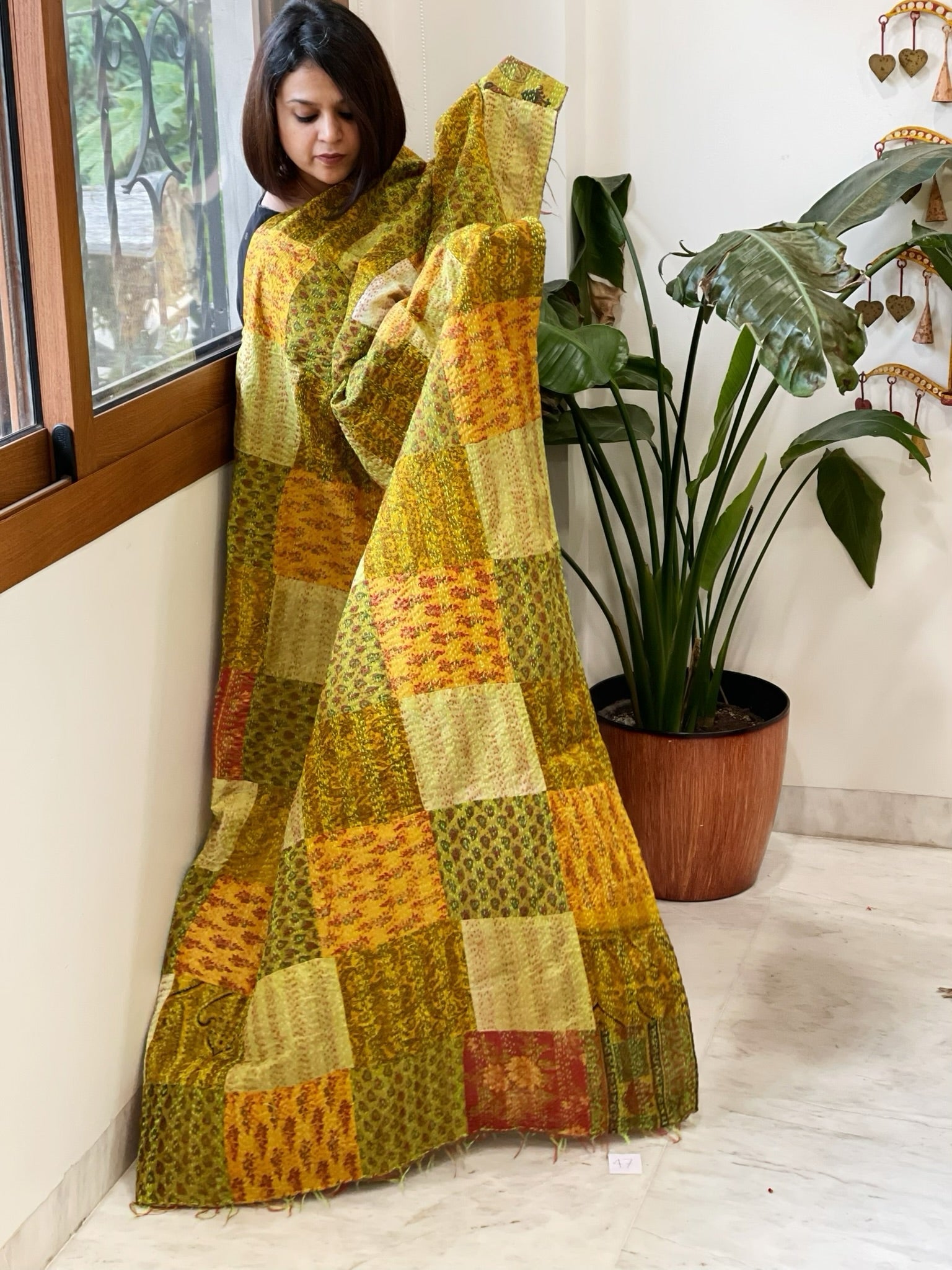 Kantha Patchwork Dupatta cum Stole in Silk - Masakalee