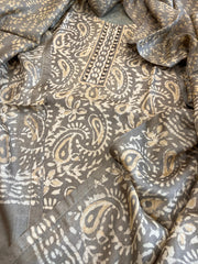Kashish Dupatta Set (Kurta+Dupatta) with Handblock Print in Pure Tussar Silk - Masakalee