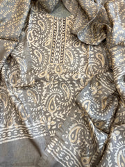Kashish Dupatta Set (Kurta+Dupatta) with Handblock Print in Pure Tussar Silk - Masakalee