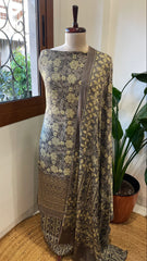 Kashish Suit Set with Ajrakh Handblock Print and Sequin Embroidery in Modal Silk - Masakalee