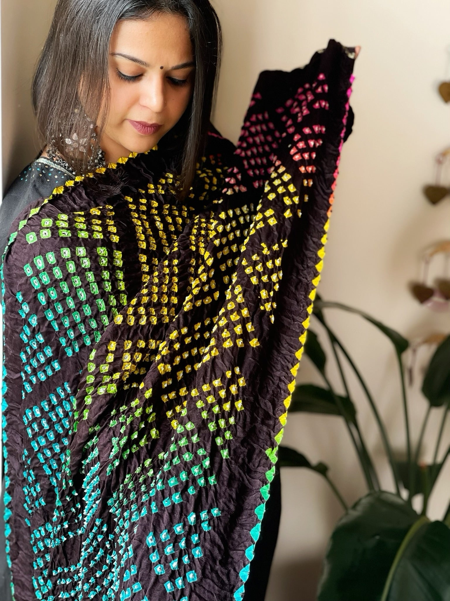 Kodi Bandhej Dupatta in Gajji Silk in Cola Color - Masakalee