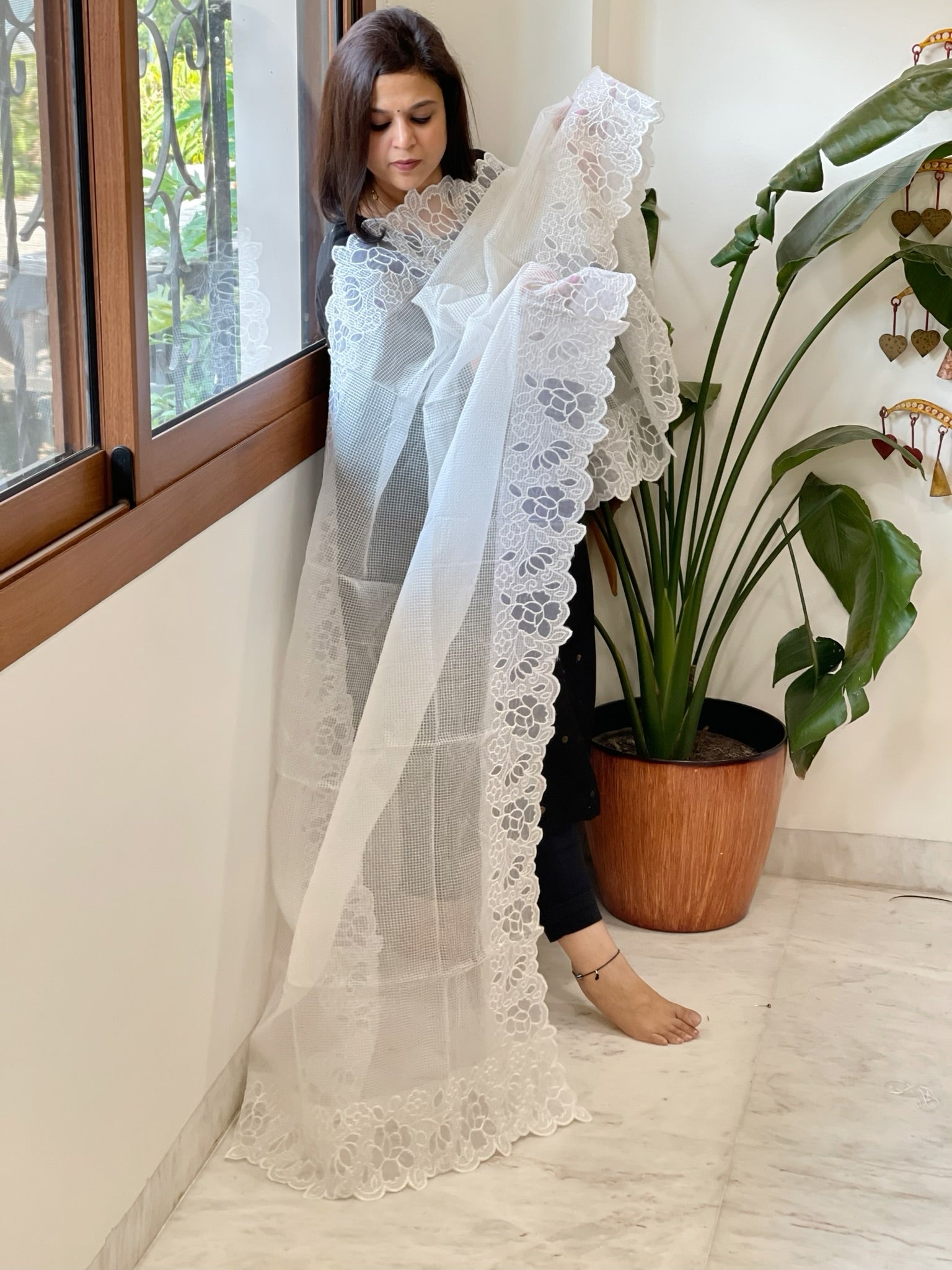 Kota Cotton Dupatta with Cut Work - Masakalee