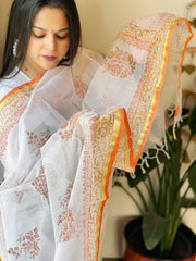 Kota cotton dupatta with handblock printed - Masakalee