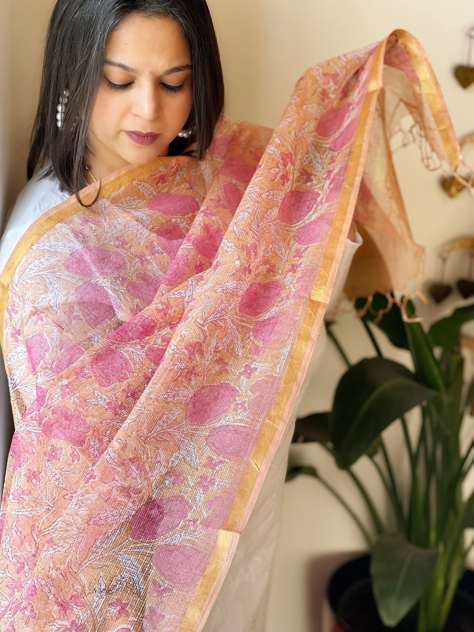 Kota cotton dupatta with handblock printed - Masakalee