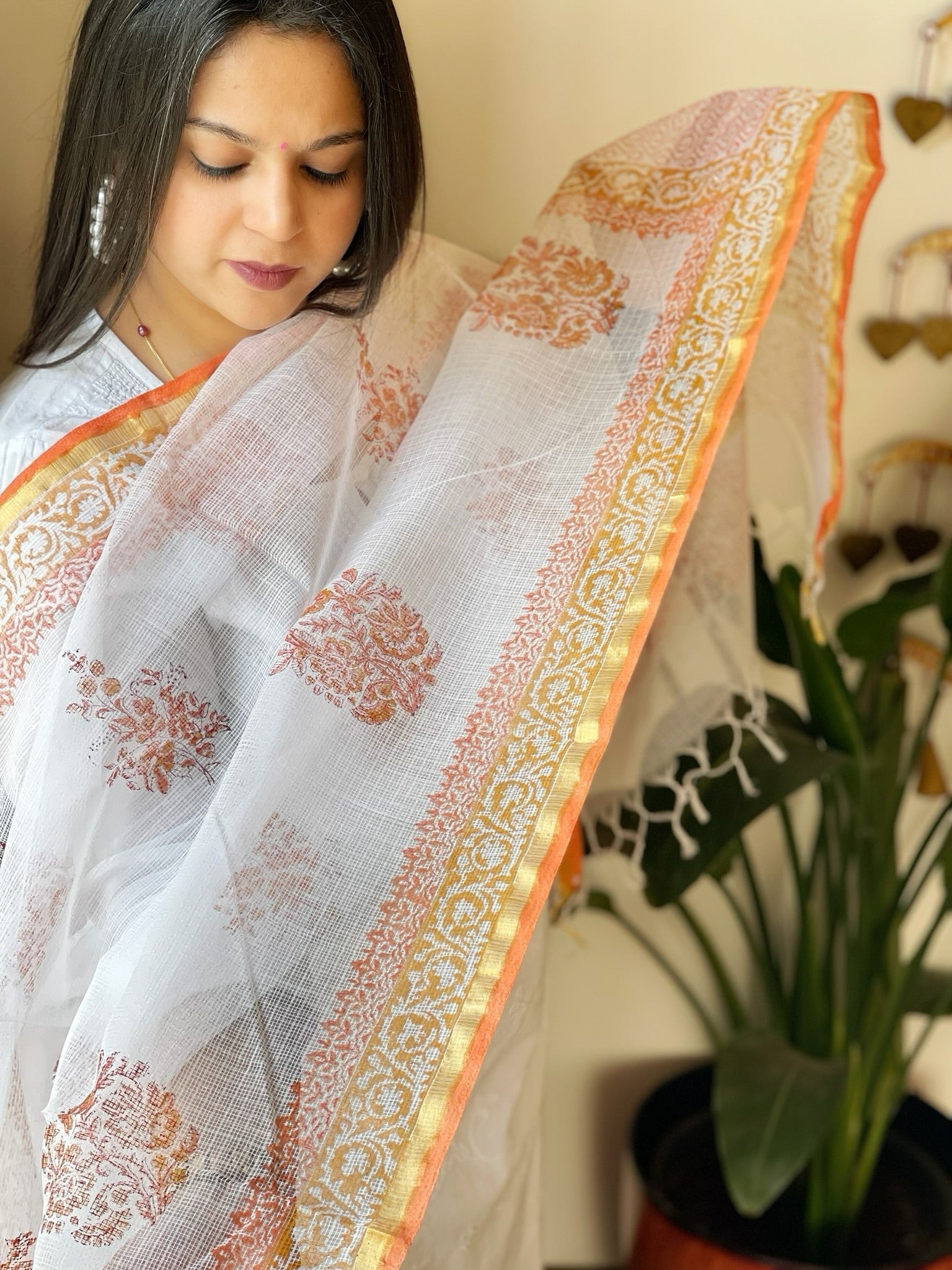 Kota cotton dupatta with handblock printed - Masakalee