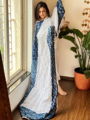 Kota Cotton Dupatta with Thread Embroidery and Patchwork Border - Masakalee