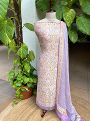 Lavander Handwoven Khaddi 3 - Piece Suit Set in Pure Georgette - Masakalee