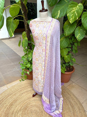 Lavander Handwoven Khaddi 3 - Piece Suit Set in Pure Georgette - Masakalee