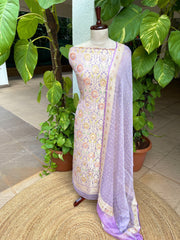 Lavander Handwoven Khaddi 3 - Piece Suit Set in Pure Georgette - Masakalee