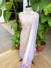 Lavander Handwoven Khaddi 3 - Piece Suit Set in Pure Georgette - Masakalee