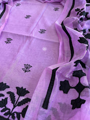 Lavender Applique Suit Set in Mul Chanderi - Masakalee