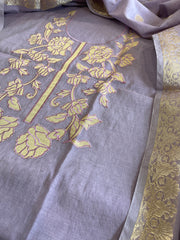 Lavender Applique Suit Set in Mul Chanderi - Masakalee