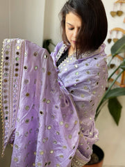 Lavender Crepe Dupatta with Mirror and Cut Daana Work with Gota Lace Border - Masakalee