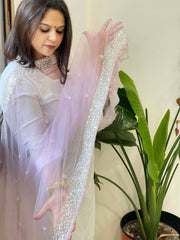 Lavender Net Dupatta with Sequin and Pearl Embroidery - Masakalee