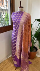 Lavender, Orange Handwoven Banarasi Suit Set in Pure Georgette - Masakalee