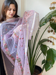 Lavender Organza Dupatta with Thread Embroidery - Masakalee