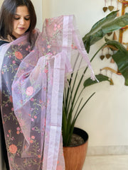 Lavender Organza Dupatta with Thread Embroidery - Masakalee