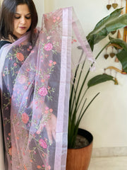 Lavender Organza Dupatta with Thread Embroidery - Masakalee