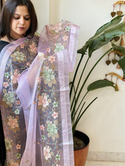 Lavender Organza Dupatta with Thread Embroidery - Masakalee
