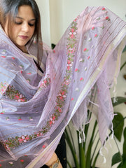 Lavender Organza Dupatta with Thread Embroidery - Masakalee
