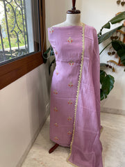 Lavender Suit Set with Gold Thread & Sequin Work in Pure Mul - Masakalee