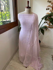 Lavender Suit Set with Lucknowi and Pearl Handwork in Organza Crepe - Masakalee