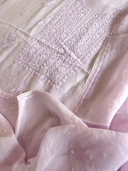Lavender Suit Set with Lucknowi and Pearl Handwork in Organza Crepe - Masakalee