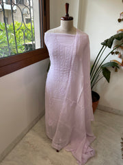 Lavender Suit Set with Lucknowi and Pearl Handwork in Organza Crepe - Masakalee
