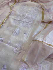 Lavender Suit Set with Lucknowi Handwork in Pure Mul Chanderi - Masakalee