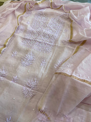 Lavender Suit Set with Lucknowi Handwork in Pure Mul Chanderi - Masakalee
