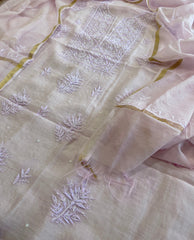 Lavender Suit Set with Lucknowi Handwork in Pure Mul Chanderi - Masakalee