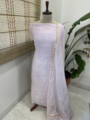 Lavender Suit Set with Lucknowi Handwork in Pure Mul Chanderi - Masakalee