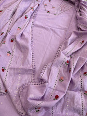 Lavender Suit Set with Thread and Sequin Embroidery in Pure Cotton - Masakalee
