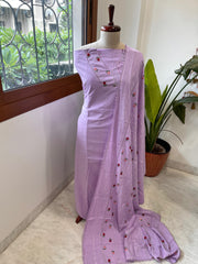 Lavender Suit Set with Thread and Sequin Embroidery in Pure Cotton - Masakalee