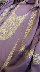 Lavender Winter Suit Set with Aari Work in Pashmina Wool - Masakalee