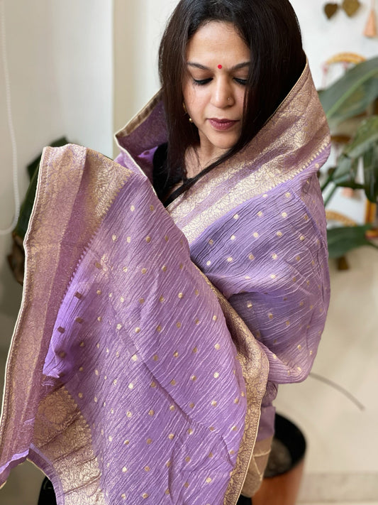 Lavender Woven Banarasi Dupatta in Tissue - Masakalee