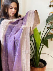 Lavender Woven Banarasi Dupatta in Tissue - Masakalee