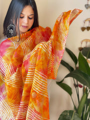 Leheriya Dupatta cum Stole with Lucknowi Handwork - Masakalee