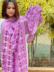 Lilac Designer Phulkari Dupatta in Chinon - Masakalee