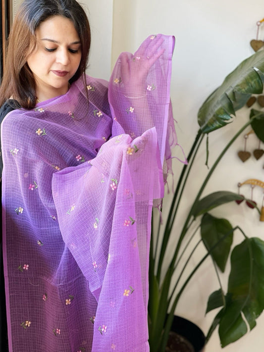 Lilac Kota Cotton Dupatta with Thread Embroidery - Masakalee
