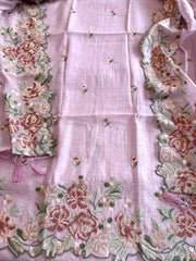 Lilac Suit Set with Cross - Stitch Embroidery in Pure Mul Chanderi - Masakalee