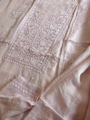 Lilac Suit Set with Lucknowi and Pearl Handwork in Organza Crepe - Masakalee