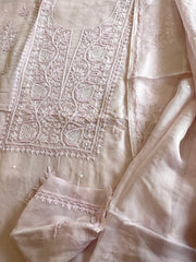 Lilac Suit Set with Lucknowi and Pearl Handwork in Organza Crepe - Masakalee