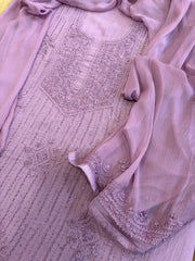 Lilac Suit Set with Lucknowi Handwork in Pure Mul Cotton - Masakalee