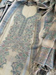 Lite Blue Suit Set with Handwoven Kaani and Zari in Pure Silk - Masakalee