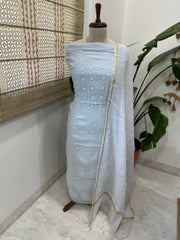 Lite Blue Suit Set with Lucknowi Handwork in Pure Mul Chanderi - Masakalee