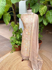 Lite Brown Handwoven Khaddi 3 - Piece Suit Set in Pure Georgette - Masakalee