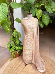 Lite Brown Handwoven Khaddi 3 - Piece Suit Set in Pure Georgette - Masakalee