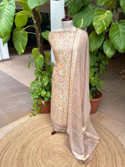 Lite Brown Handwoven Khaddi 3 - Piece Suit Set in Pure Georgette - Masakalee