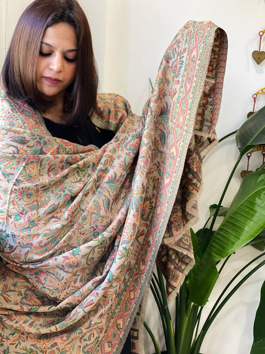 Lite Brown Woven Kaani Jaal Pashmina Shawl - Masakalee